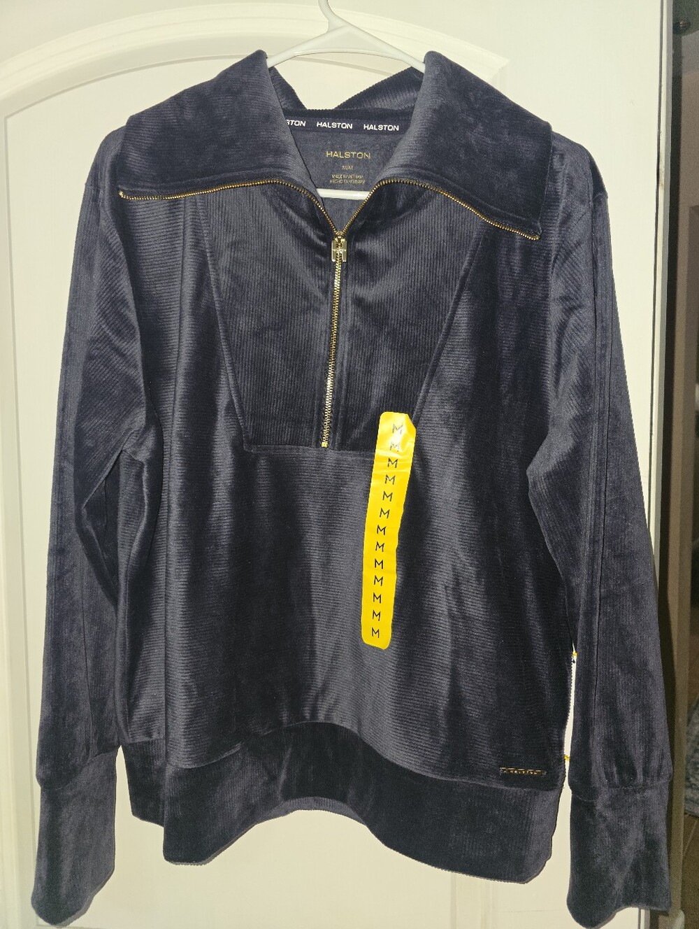 Halston Blue Quarter Zip VELOUR Pullover